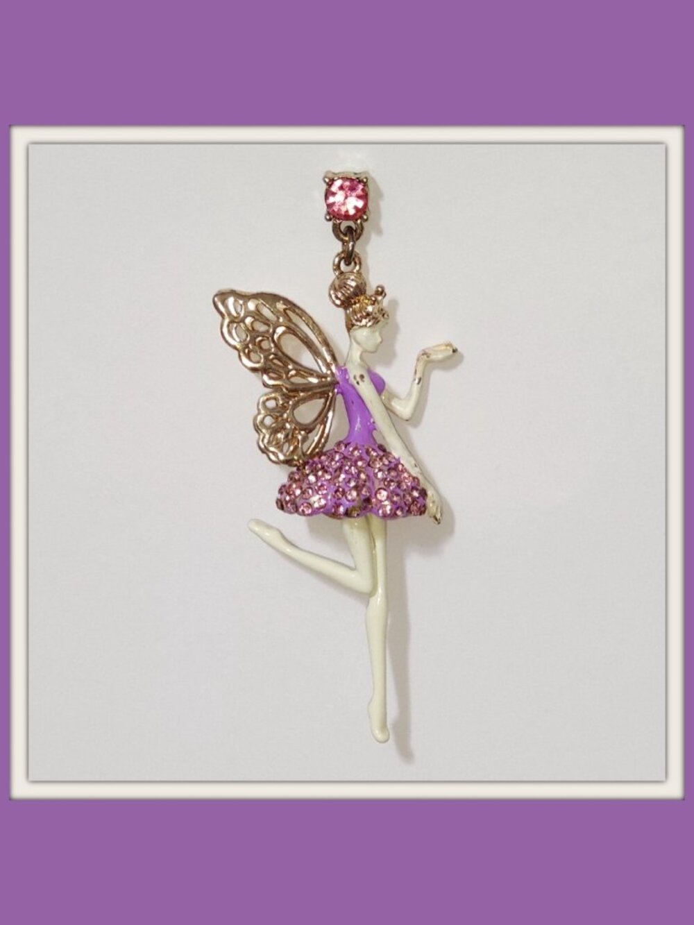 Betsey Johnson Fairy Princess Ballerina SINGLE Dangle Earring Purple/Gold 2.5"